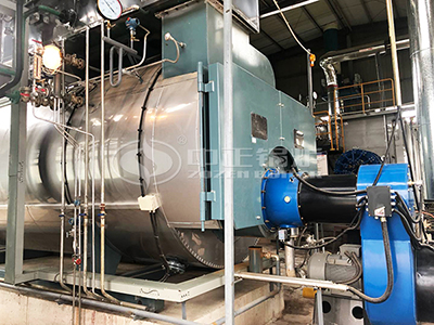 The gas-fired steam boiler on the fruit juice production line